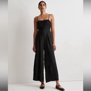 Madewell Ruched Crop Straight-Leg Jumpsuit in True Black Size: 14, NWT